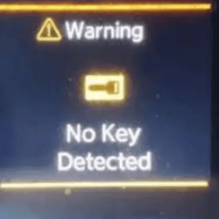 screen of the nissan vehicle showing warning of no key